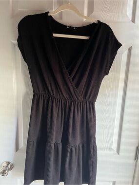 Classic Black V-Neck Tiered Women’s Dress